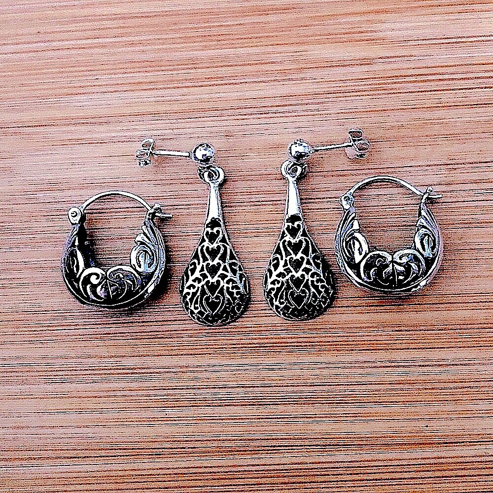 $44 2Pairs Estate Pierced Earrings Sterling 8.4 Grams Designer Mark & 925 - Picture 2 of 9